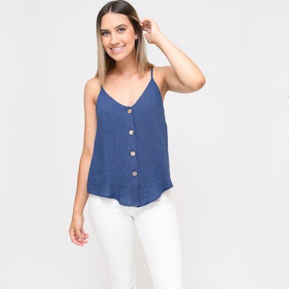 Tops - Blue Button Down Tank Top